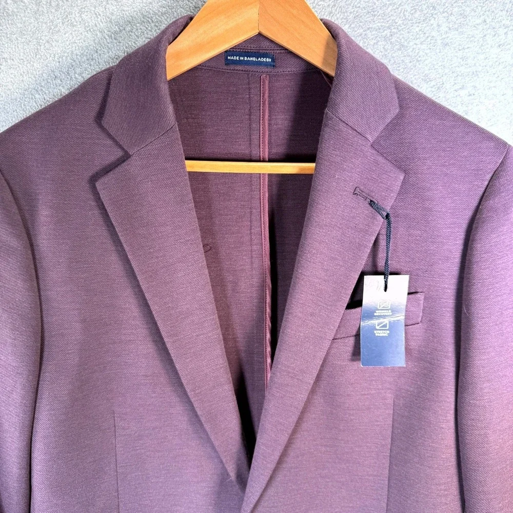 Stafford Blazer Mens 40 Plum Stretch‎ Comfort Classic Fit Notch Lapel Formal